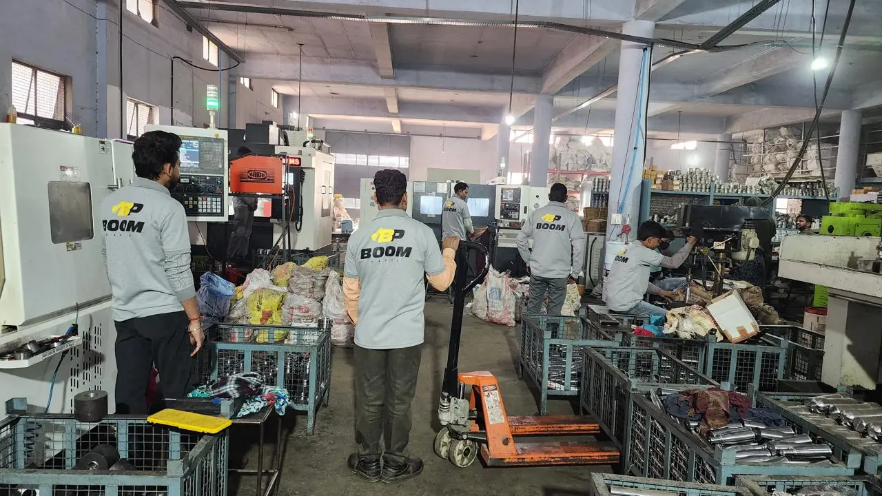 BOOM Parts machine-shop team working at CNC machines on the Ludhiana factory floor